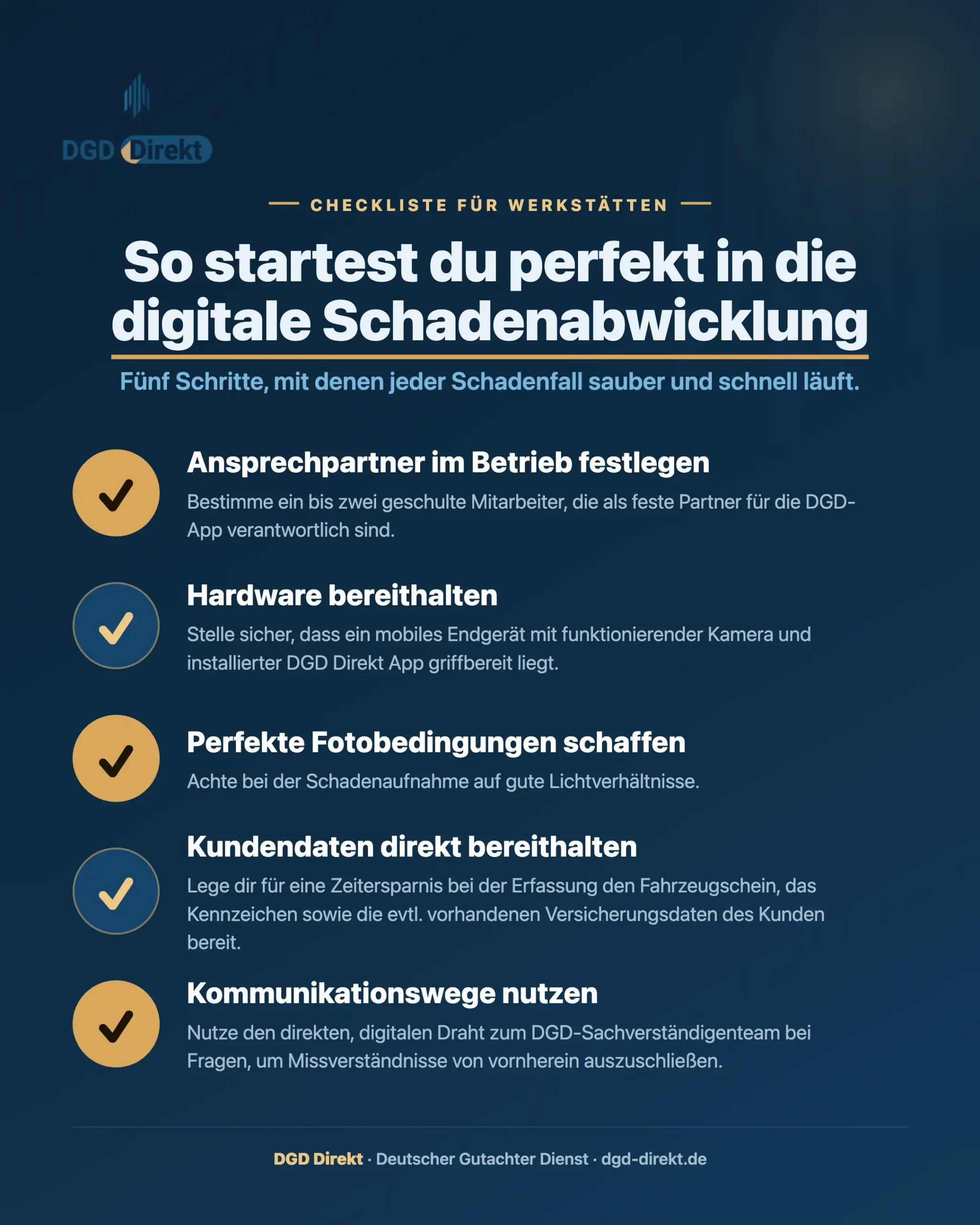 Checkliste für Kfz-Werkstätten zur digitalen Schadenabwicklung